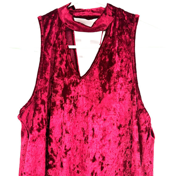 Altar'd State size medium red faux velvet sleeveless dress cutout back and chest - Picture 2 of 6